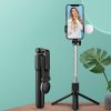 Teleskopiskais selfijs ar tālvadības pulti + LED lampas statīva stends pa tālruni 0,71m - melns