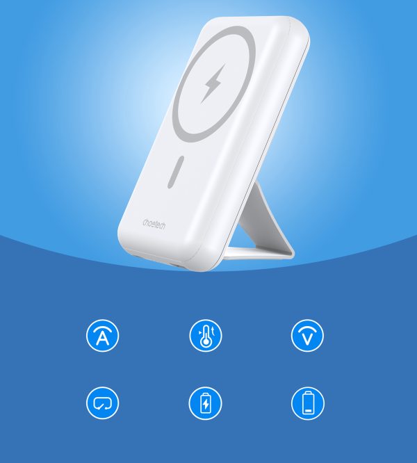 PowerBank 10 000 MAH 20W MAGSAFE USB-A USB-C Funkcija Autostāvvieta-balta