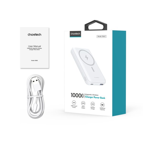 PowerBank 10 000 MAH 20W MAGSAFE USB-A USB-C Funkcija Autostāvvieta-balta