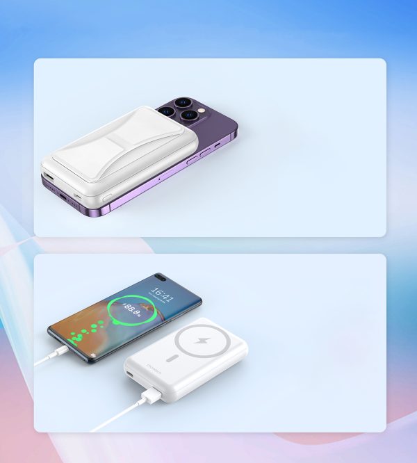 PowerBank 10 000 MAH 20W MAGSAFE USB-A USB-C Funkcija Autostāvvieta-balta