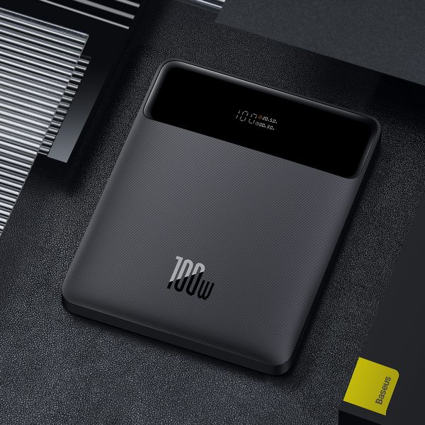 PowerBank 20 000 mAh 2x USB-A 2x USB-C 100W + USB-C kabelis-melns