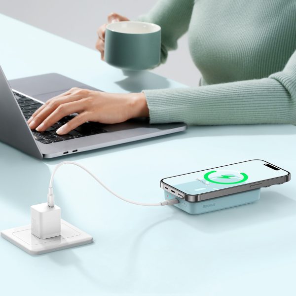 Magnētiskais mini 10 000 mAh 30W indukcijas PowerBank + USB -C kabelis - zils