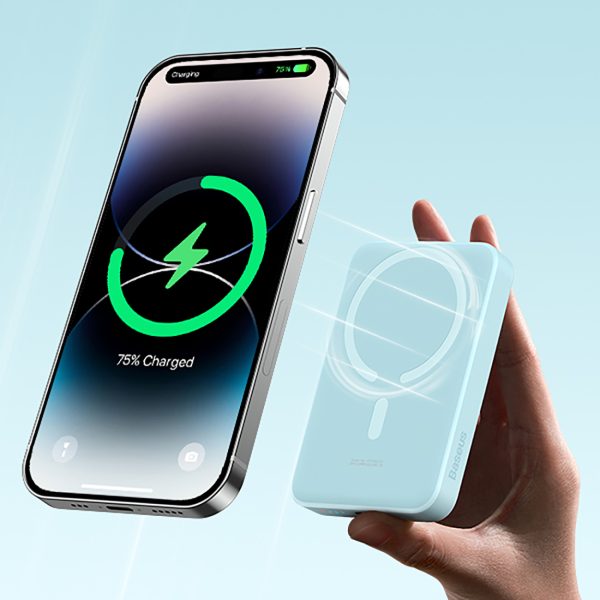 Magnētiskais mini 10 000 mAh 30W indukcijas PowerBank + USB -C kabelis - zils
