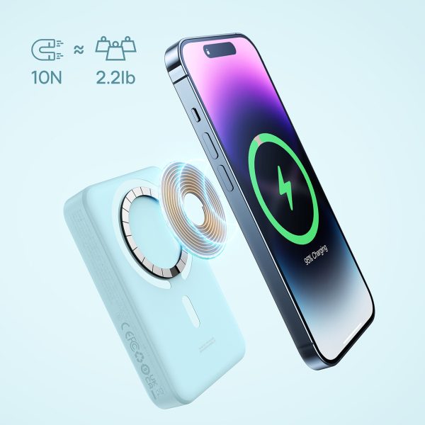 Magnētiskais mini 10 000 mAh 30W indukcijas PowerBank + USB -C kabelis - zils