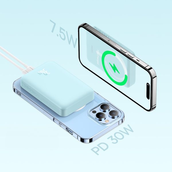 Magnētiskais mini 10 000 mAh 30W indukcijas PowerBank + USB -C kabelis - zils