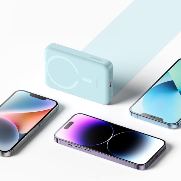Magnētiskais mini 10 000 mAh 30W indukcijas PowerBank + USB -C kabelis - zils