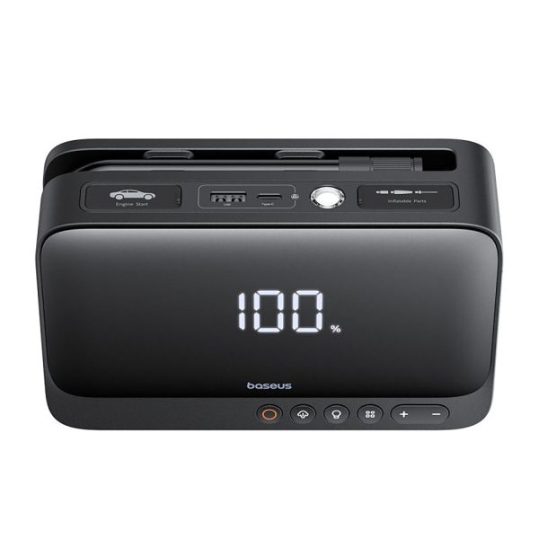 4in1 lēciena starteris 600A ar PowerBank 6000mAh lukturīša super enerģijas kompresors - melns