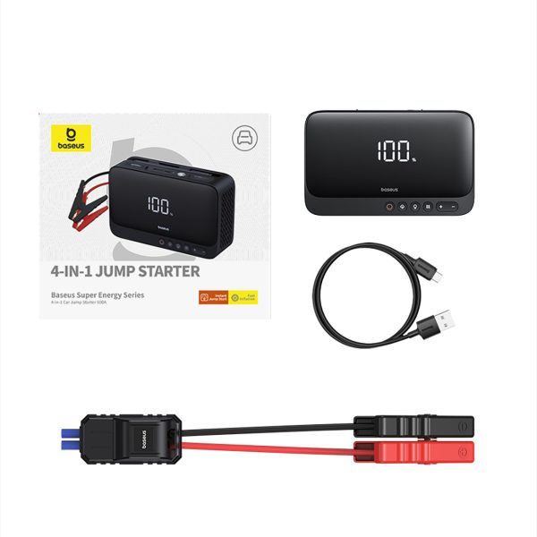 4in1 lēciena starteris 600A ar PowerBank 6000mAh lukturīša super enerģijas kompresors - melns