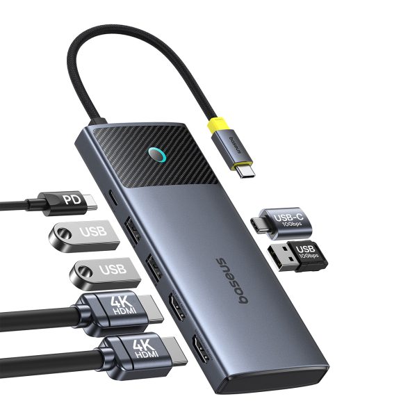7in1 rumbas adaptera metāla mirdzuma sērija II USB-C PD100W / 2X USB-A / 2X HDMI 4K / USB-C 3.0