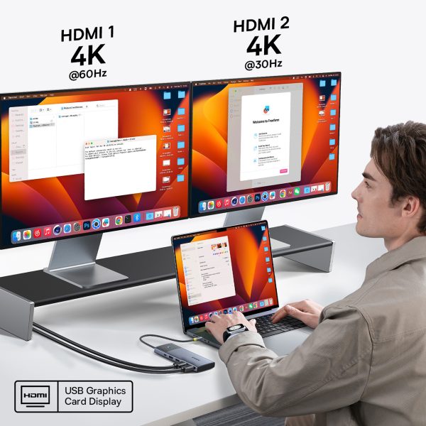 7in1 rumbas adaptera metāla mirdzuma sērija II USB-C PD100W / 2X USB-A / 2X HDMI 4K / USB-C 3.0
