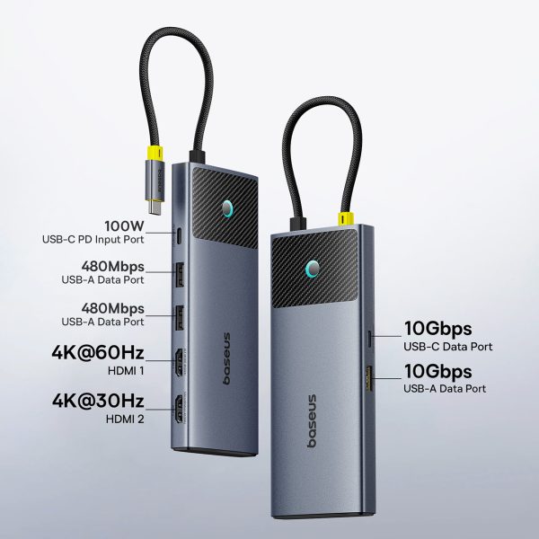 7in1 rumbas adaptera metāla mirdzuma sērija II USB-C PD100W / 2X USB-A / 2X HDMI 4K / USB-C 3.0