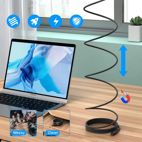 Kabelis USB-C-USB-C kabelis ar magnētisko organizatoru PD 3.1 240W 1,8 m-melns