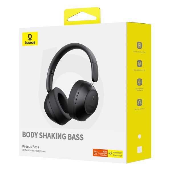 Bezvadu austiņas bass 30 Max Bluetooth 5.3 - melns