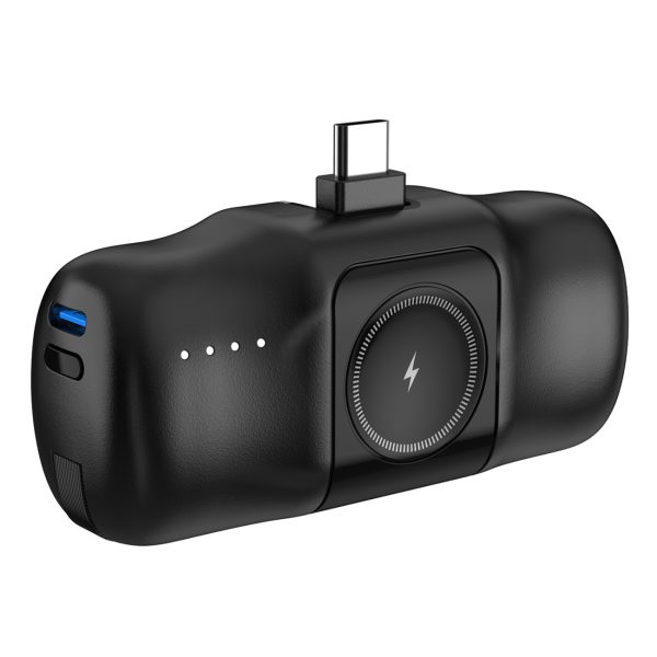Mini PowerBank 5000MAH 15W USB -C un Apple Watch lādētājs - Melns