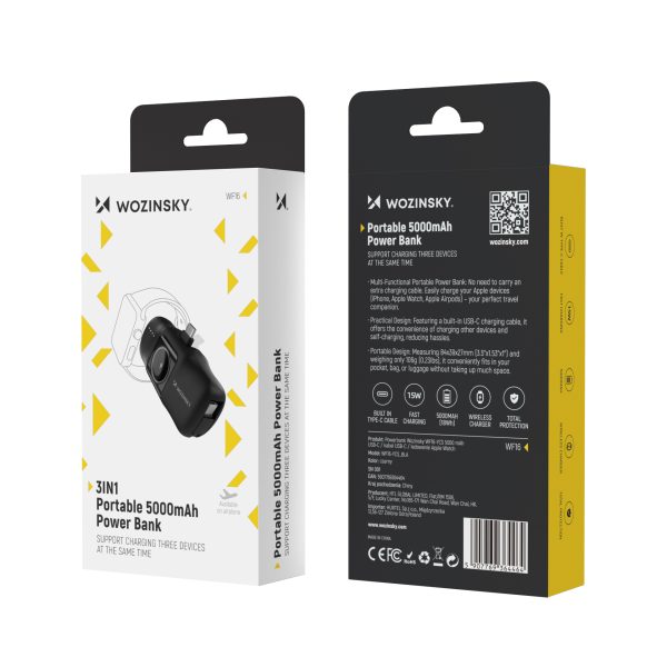 Mini PowerBank 5000MAH 15W USB -C un Apple Watch lādētājs - Melns