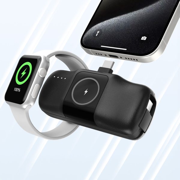 Mini PowerBank 5000MAH 15W USB -C un Apple Watch lādētājs - Melns
