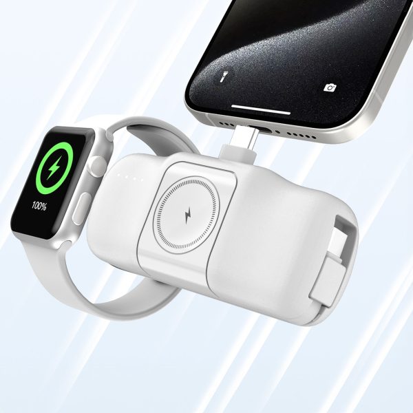 Mini PowerBank 5000MAH 15W USB -C un Apple Watch lādētājs - balts