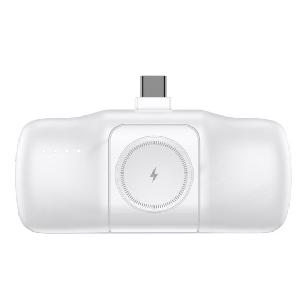Mini PowerBank 5000MAH 15W USB -C un Apple Watch lādētājs - balts