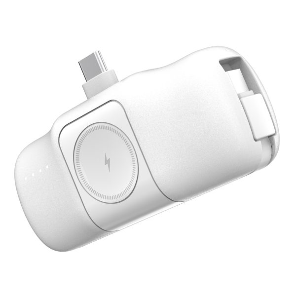 Mini PowerBank 5000MAH 15W USB -C un Apple Watch lādētājs - balts