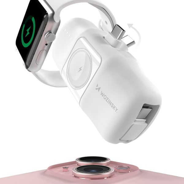 Mini PowerBank 5000MAH 15W USB -C un Apple Watch lādētājs - balts