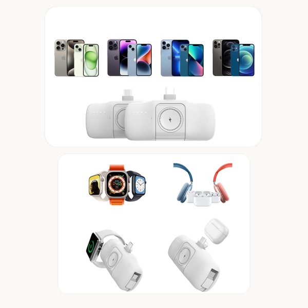 Mini PowerBank 5000MAH 15W USB -C un Apple Watch lādētājs - balts