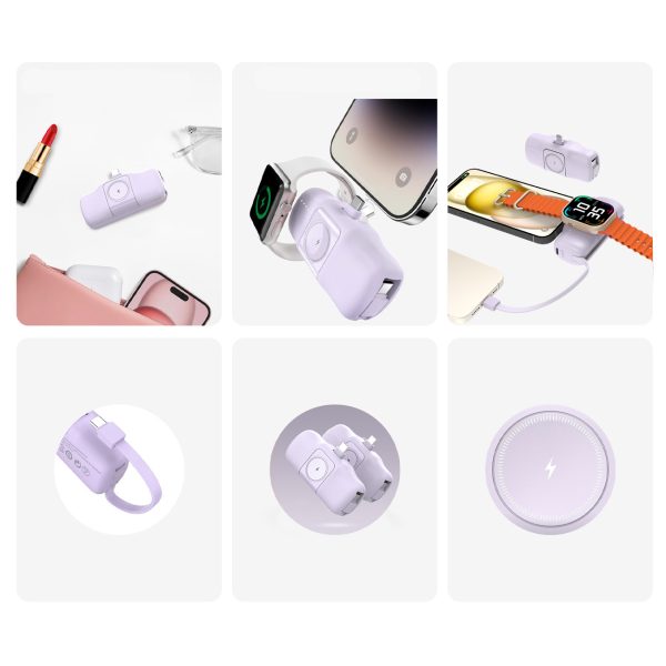 Mini PowerBank 5000MAH 15W USB -C un Apple Watch Charger - Purple