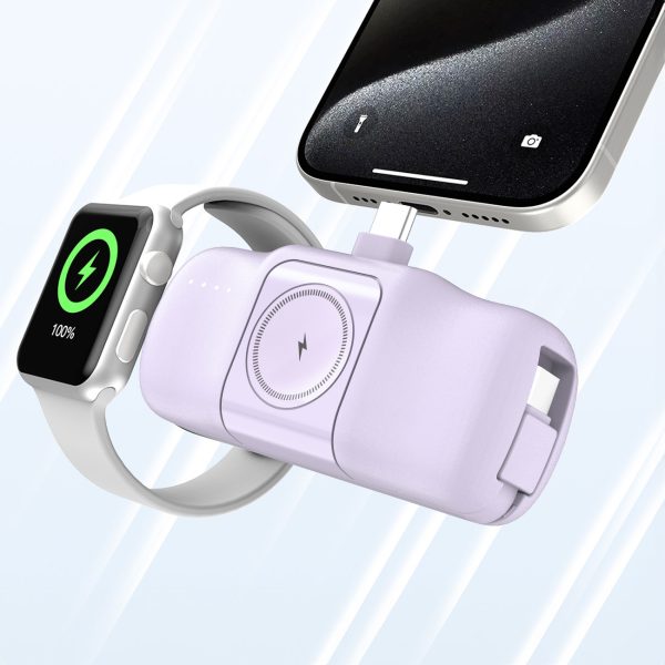 Mini PowerBank 5000MAH 15W USB -C un Apple Watch Charger - Purple