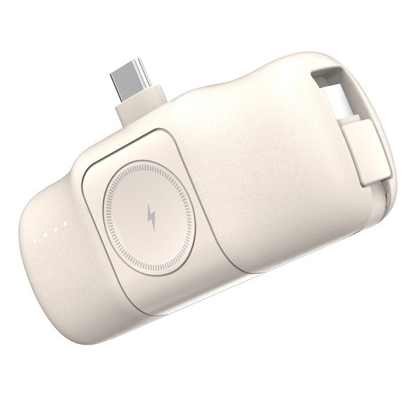 Mini PowerBank 5000MAH 15W USB -C un Apple Watch lādētājs - smilškrāsa