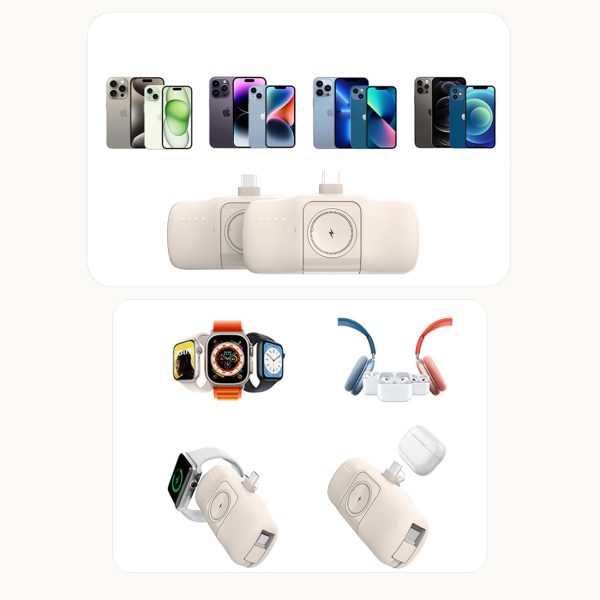 Mini PowerBank 5000MAH 15W USB -C un Apple Watch lādētājs - smilškrāsa