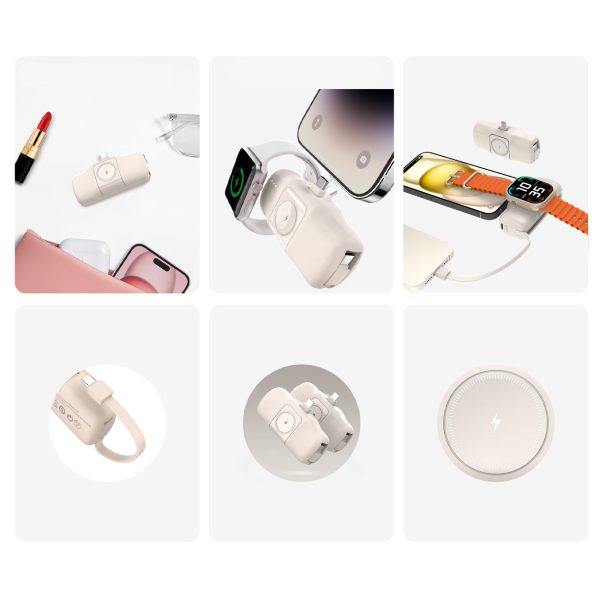 Mini PowerBank 5000MAH 15W USB -C un Apple Watch lādētājs - smilškrāsa