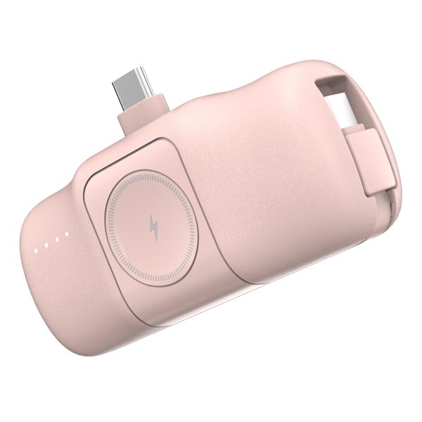 Mini PowerBank 5000MAH 15W USB -C un Apple Watch lādētājs - Pink