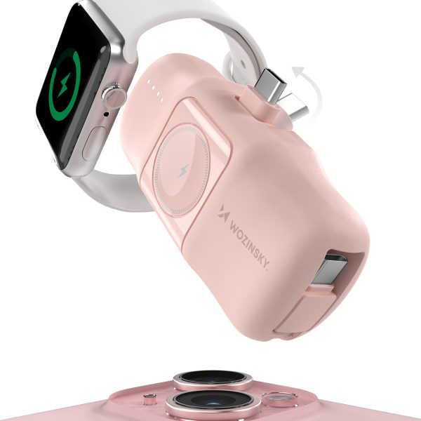 Mini PowerBank 5000MAH 15W USB -C un Apple Watch lādētājs - Pink