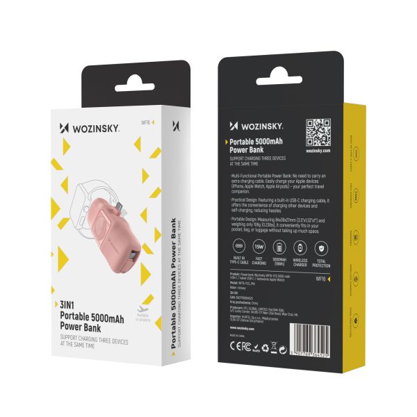 Mini PowerBank 5000MAH 15W USB -C un Apple Watch lādētājs - Pink