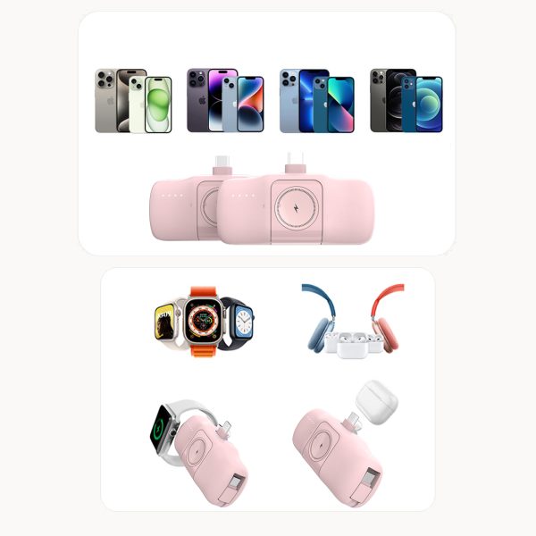 Mini PowerBank 5000MAH 15W USB -C un Apple Watch lādētājs - Pink