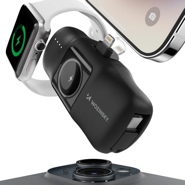 Mini PowerBank 5000MAH 15W iPhone Lightning un Apple Watch lādētājs - melns