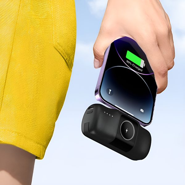 Mini PowerBank 5000MAH 15W iPhone Lightning un Apple Watch lādētājs - melns