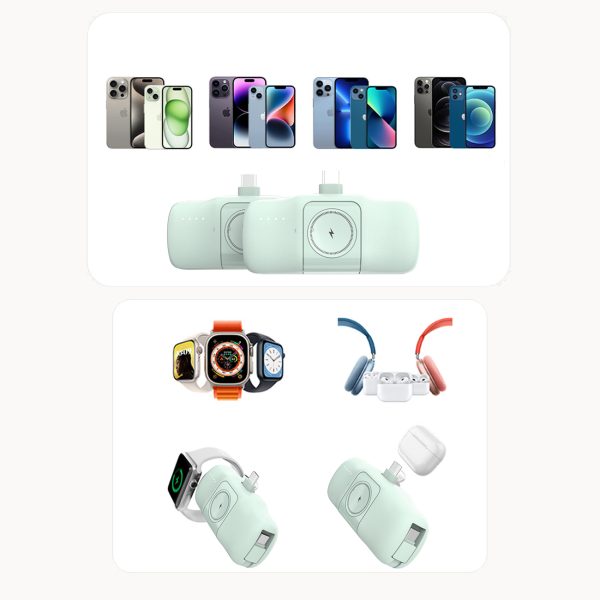 Mini PowerBank 5000MAH 15W iPhone Lightning un Apple Watch lādētājs - zaļš