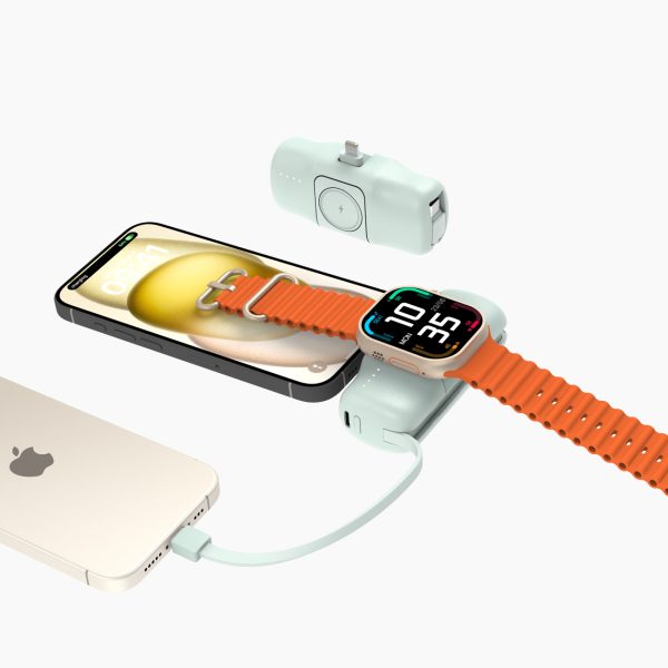 Mini PowerBank 5000MAH 15W iPhone Lightning un Apple Watch lādētājs - zaļš