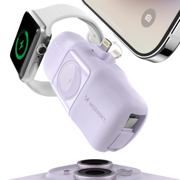 Mini PowerBank 5000MAH 15W iPhone Lightning un Apple Watch lādētājs - Purple