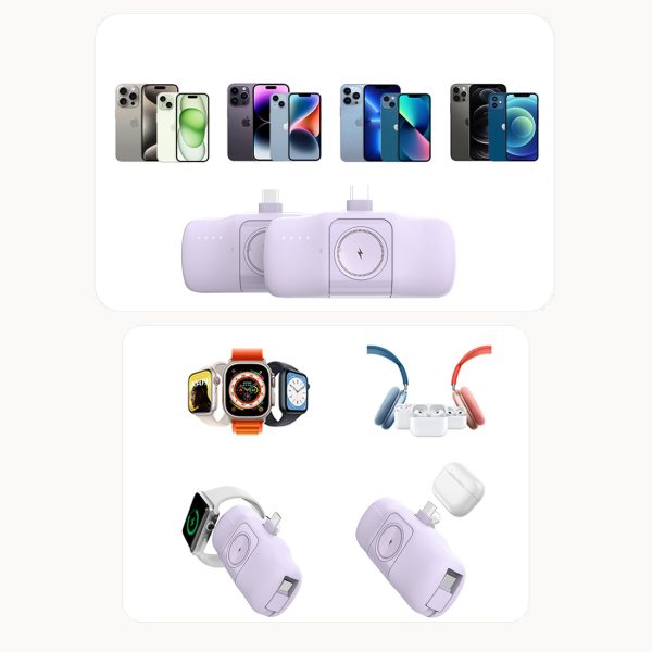 Mini PowerBank 5000MAH 15W iPhone Lightning un Apple Watch lādētājs - Purple