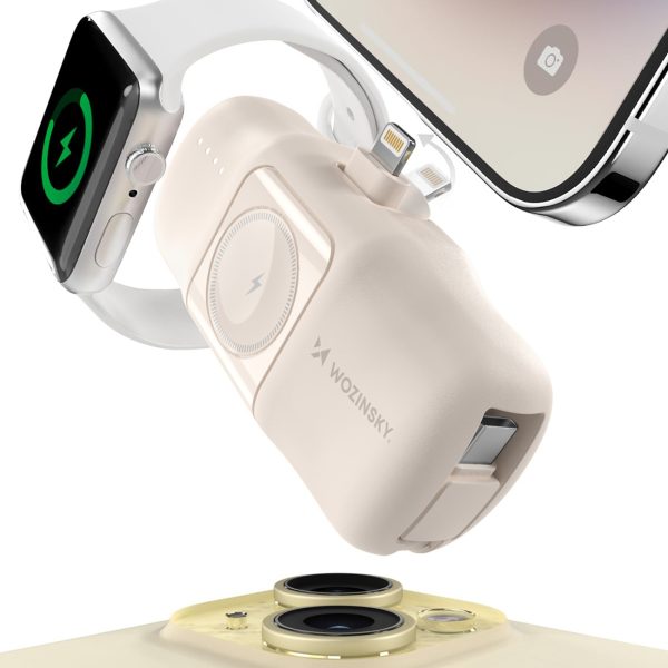 Mini PowerBank 5000MAH 15W iPhone Lightning un Apple Watch lādētājs - smilškrāsa