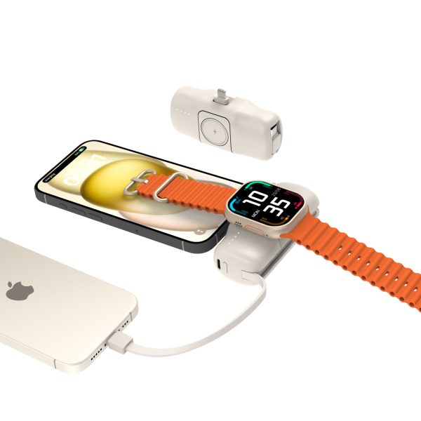 Mini PowerBank 5000MAH 15W iPhone Lightning un Apple Watch lādētājs - smilškrāsa