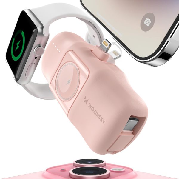 Mini PowerBank 5000MAH 15W iPhone Lightning un Apple Watch lādētājs - rozā