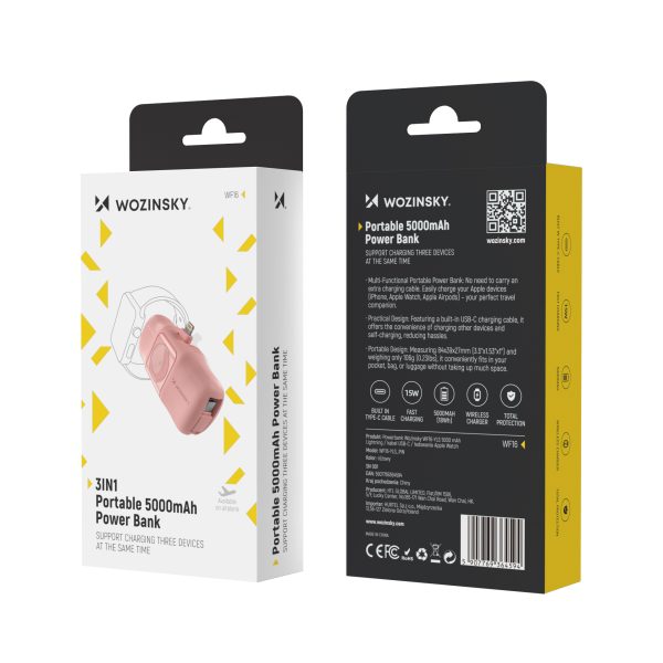 Mini PowerBank 5000MAH 15W iPhone Lightning un Apple Watch lādētājs - rozā