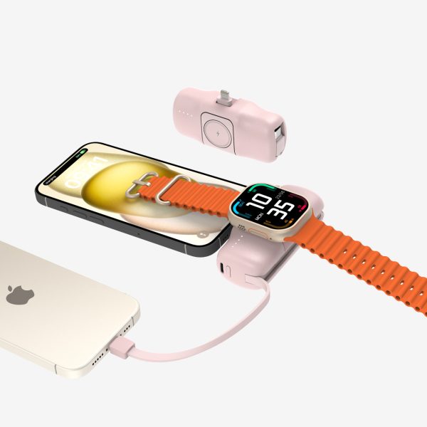 Mini PowerBank 5000MAH 15W iPhone Lightning un Apple Watch lādētājs - rozā