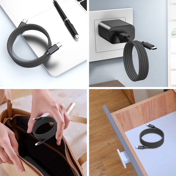 Kabelis USB -C 100W PD kabelis ar 1,2 m magnētisko organizatoru - melns