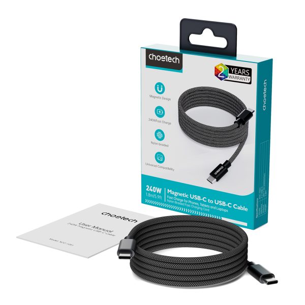 Kabelis USB -C 100W PD kabelis ar 1,2 m magnētisko organizatoru - melns