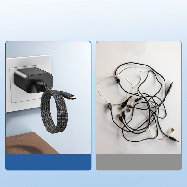 Kabelis USB -C 100W PD kabelis ar 1,2 m magnētisko organizatoru - melns