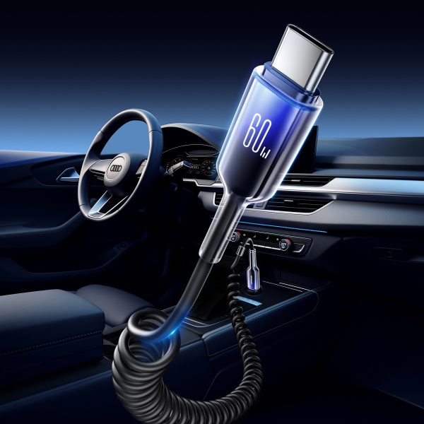 USB-C spirāles kabeļa Cable-USB-C kristāldzidrā sērija 60W 1,5 m-melns