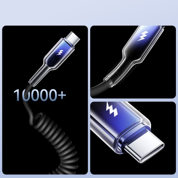 USB-A spirāles kabeļa-USB-C kristāldzidrā sērija 3A 1,5 m-melns